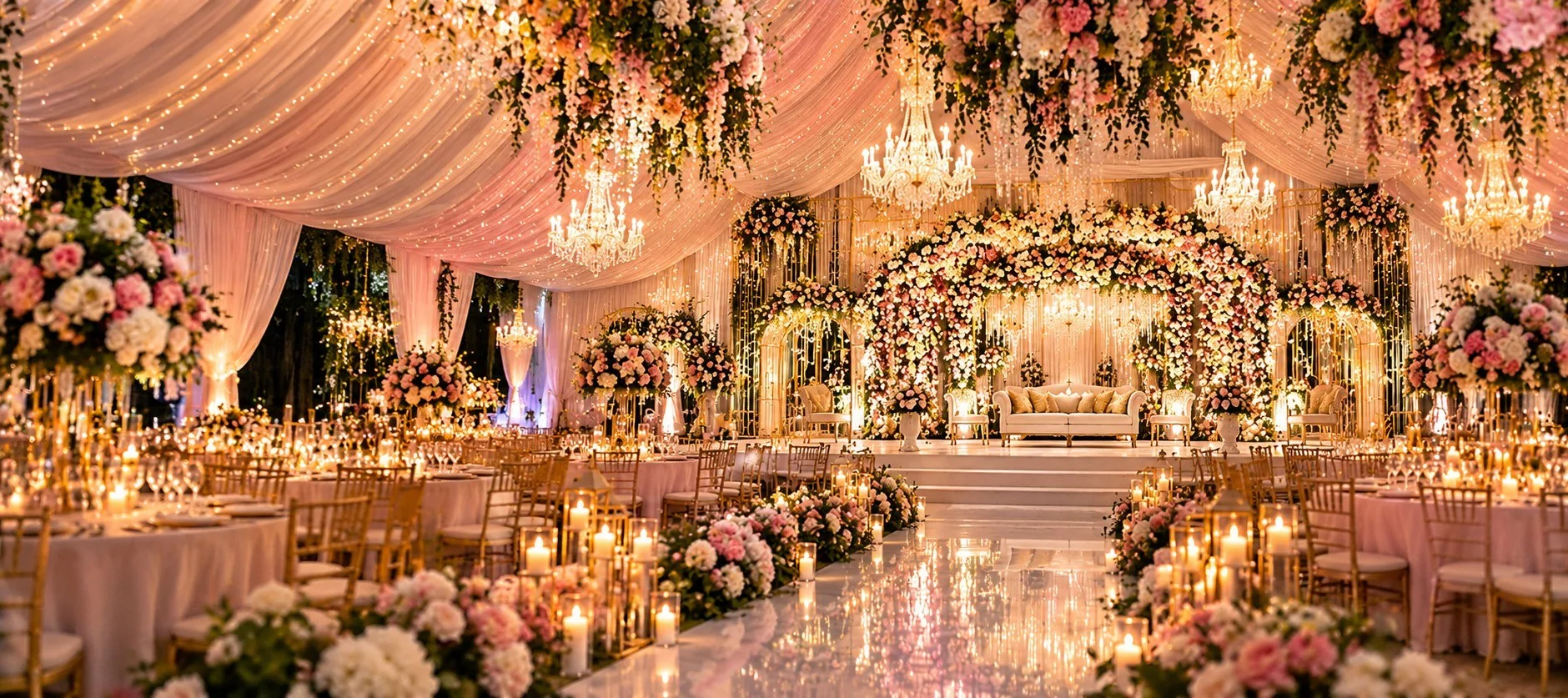 Wedding reception venue with lavish decoration